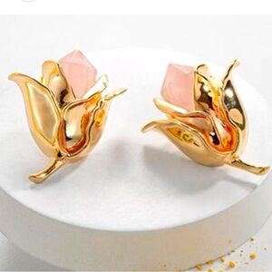 Brand new Maria dolores rose flower earring gold plated real gem stone
